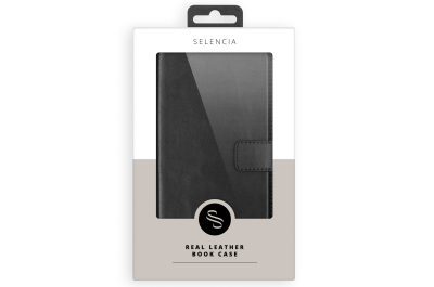 Selencia Echt Lederen Bookcase iPhone Xs - Zwart